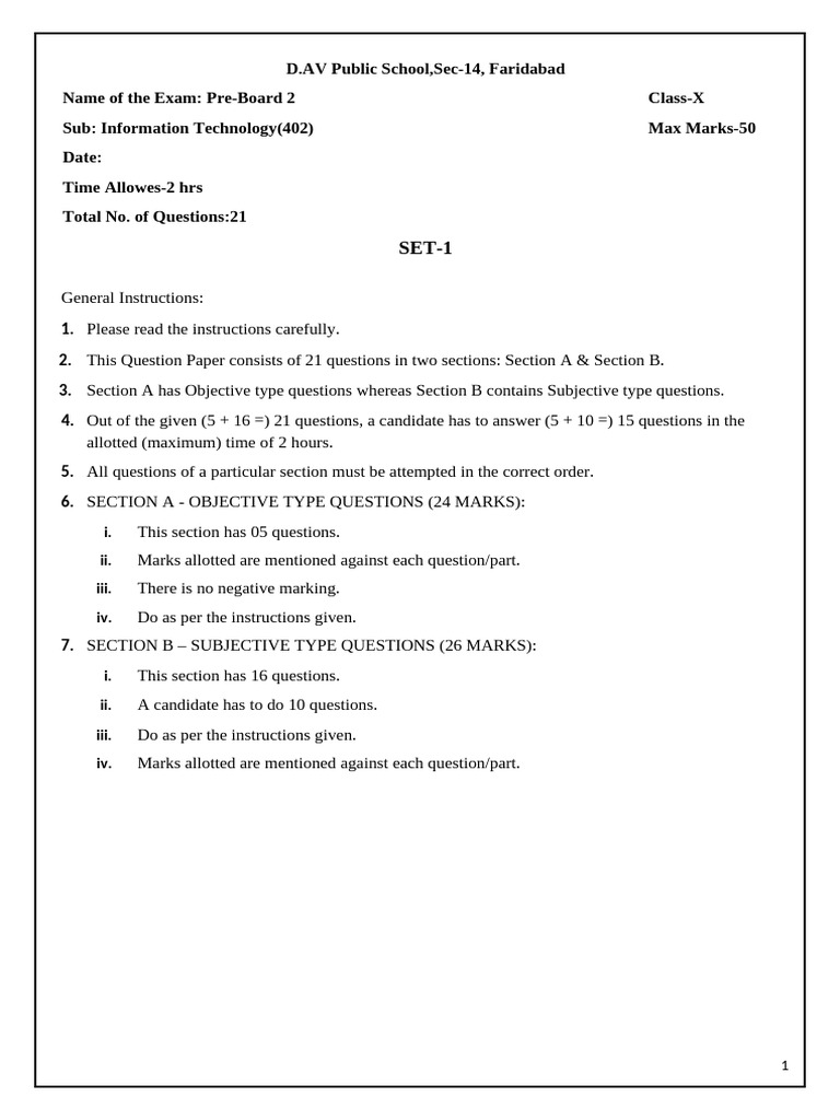 It Code 402 Pre Board 2 Set 1 | PDF | Spreadsheet | Worksheet