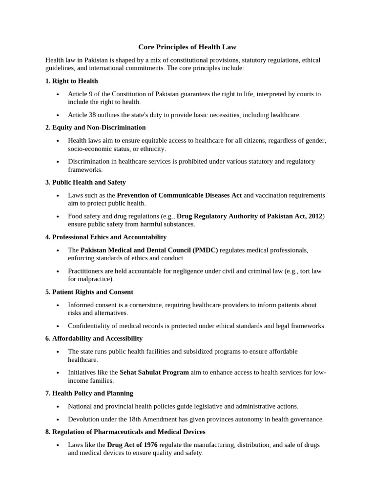 Health Law Essentials for Pakistan | PDF | Public Health | Health Care