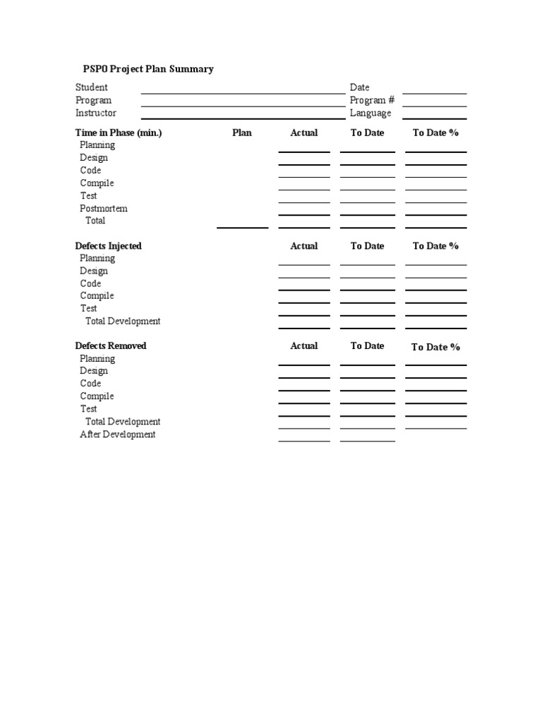 Student Date Program Program # Instructor Language: PSP0 Project Plan ...