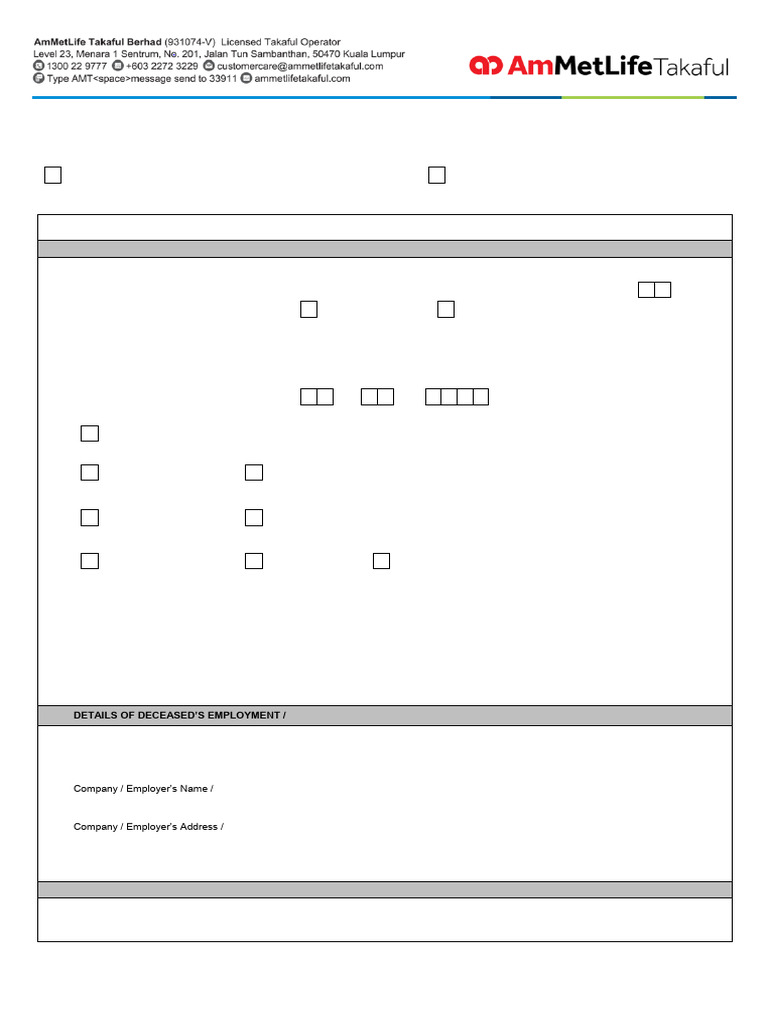 AmMetLife Takaful Death Claim Form | PDF