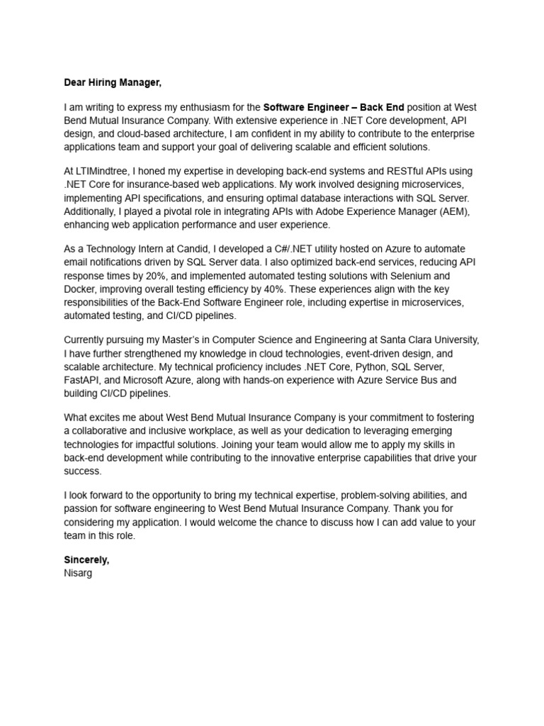 Application for Back-End Software Engineer | PDF