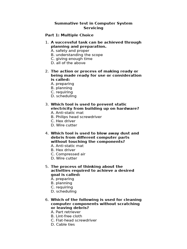 Computer System Servicing Test Guide | PDF | Capacitor | Resistor