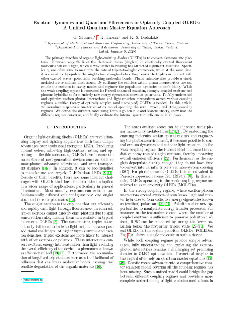 Unified GKSL Model for OLEDs | PDF | Oled | Light Emitting Diode