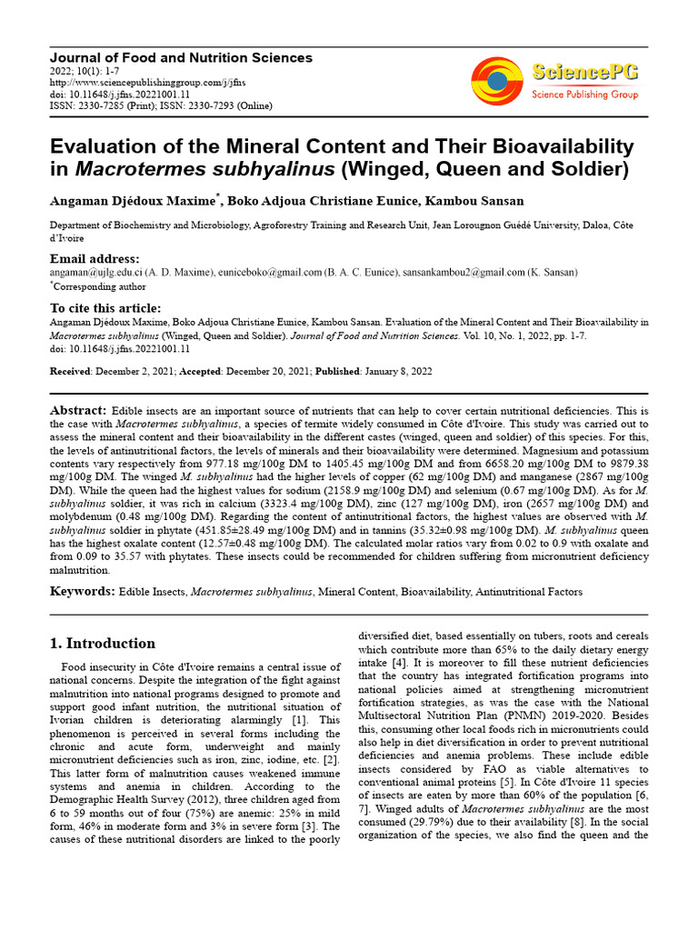 Evaluation of The Mineral Content and Their Bioava | PDF | Magnesium ...