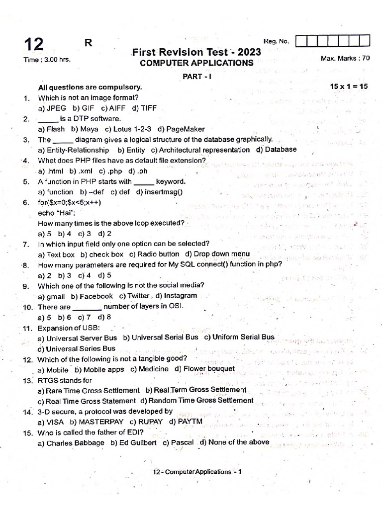 Xii Ca em I Rev Test 2023 | PDF