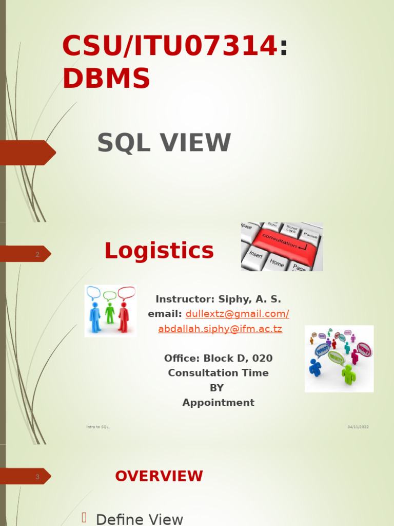 CSU07314 Lecture 7 Working With SQL VIEW | PDF | Databases | Sql