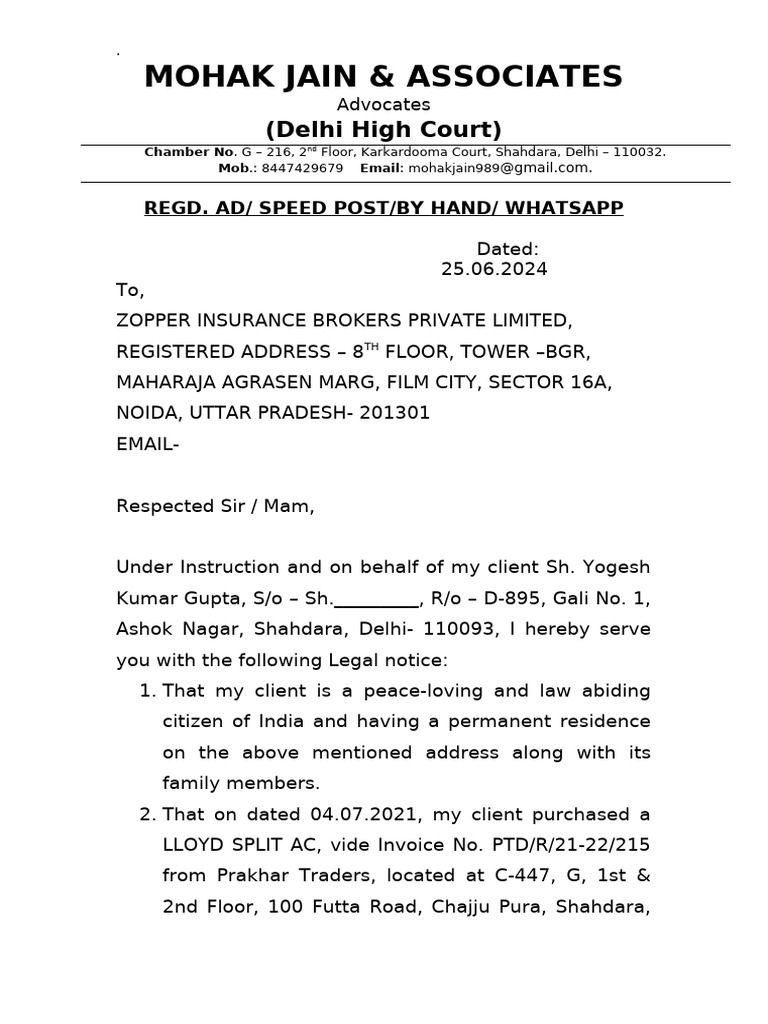 Legal Notice Consumer Case | PDF | Justice | Crime & Violence