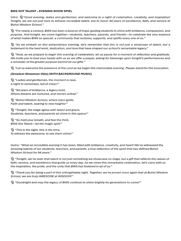 BWS Got Talent Voice Over Script | PDF