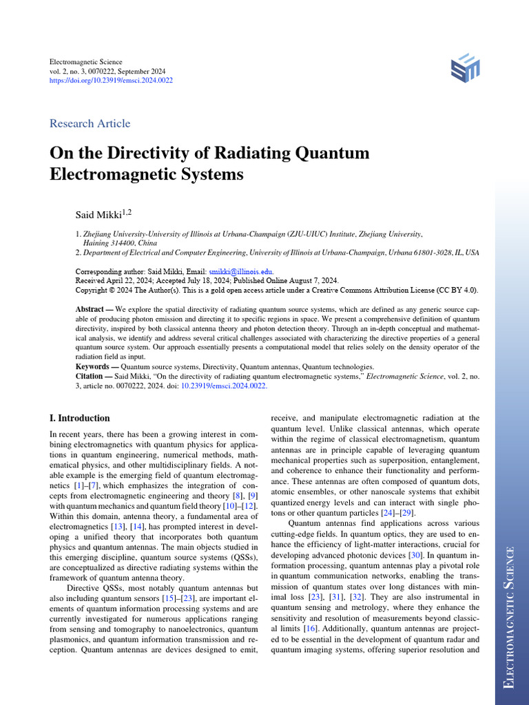 On The Directivity of Radiating Quantum Electromagnetic Systems | PDF ...