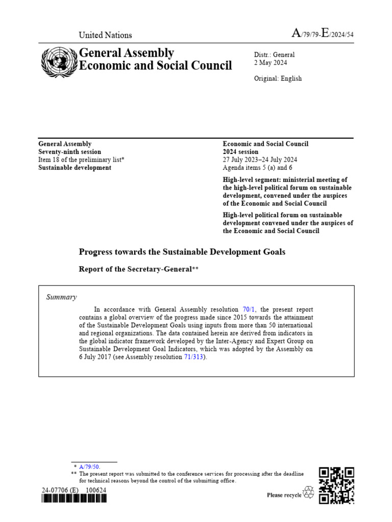 2024 Report on Sustainable Development Goals | PDF | Food Security ...