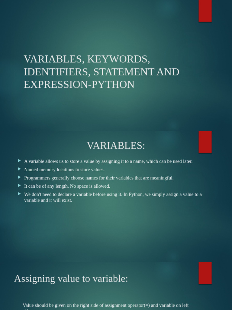 Varibles Expression and Statement | PDF | Reserved Word | Variable ...