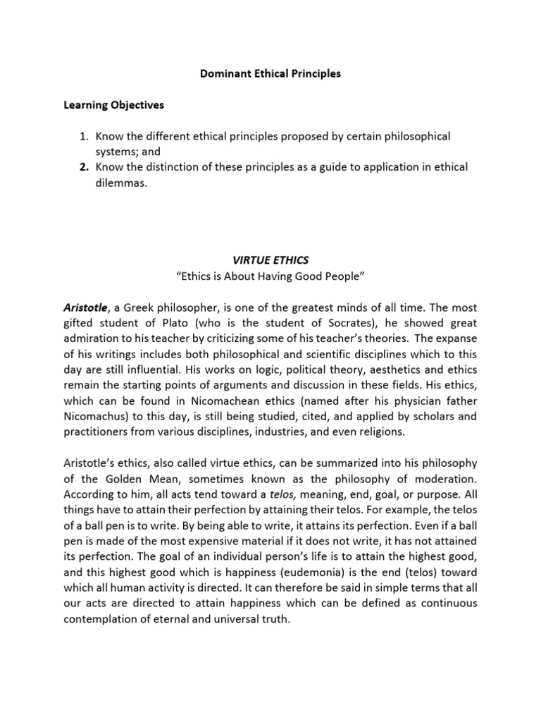 PRINCIPLES OF ETHICS (1) | PDF | Virtue | Virtue Ethics