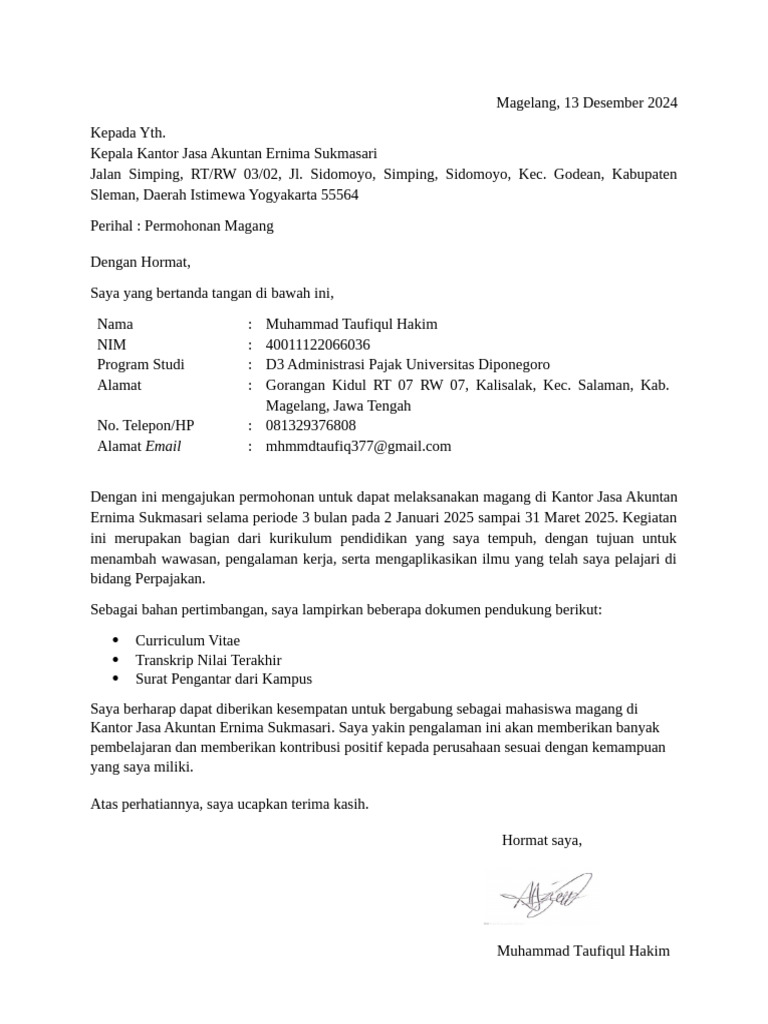 Permohonan Magang di Kantor …