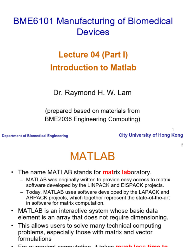 BME6101+ +Lecture+04+%28Part+I%29+ +Slides+ +Matlab+Basics | PDF ...