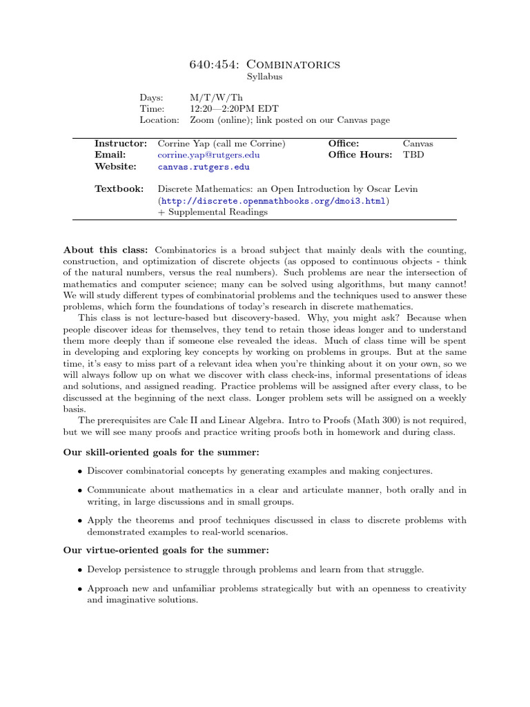 Combinatorics Course Syllabus Overview | PDF | Combinatorics | Mathematics