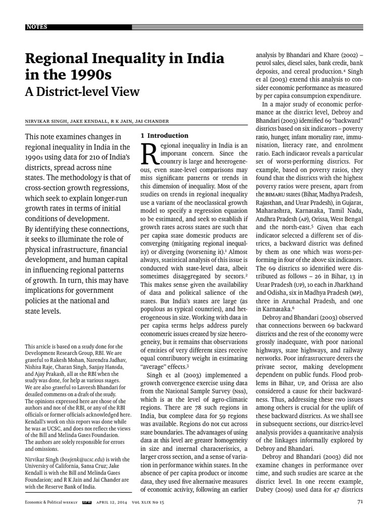 Regional Inequality in 1990s India | PDF | Regression Analysis | Linear ...