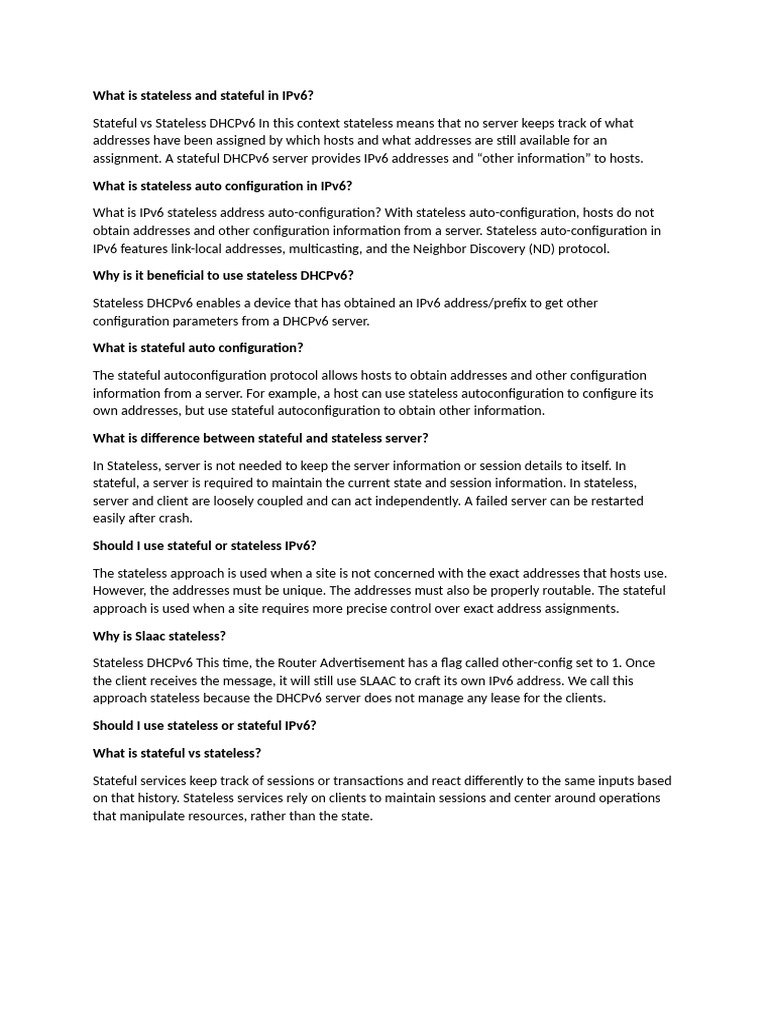 Differences Between Stateful and Stateless IPv6 | PDF | I Pv6 ...