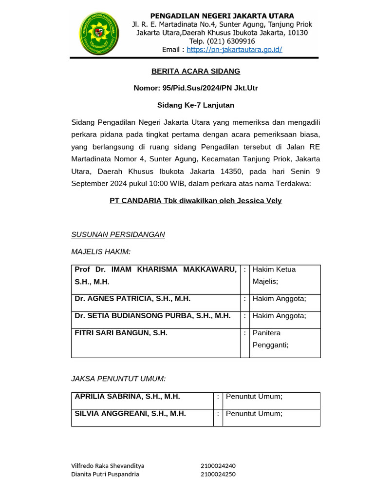 Berita Acara Sidang PT CANDARIA Tbk | PDF