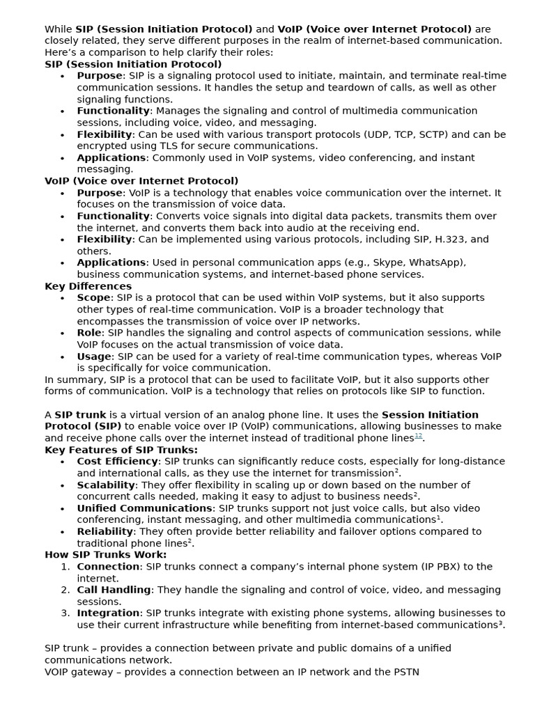 SIP vs VoIP: Key Differences Explained | PDF | Transmission Control ...