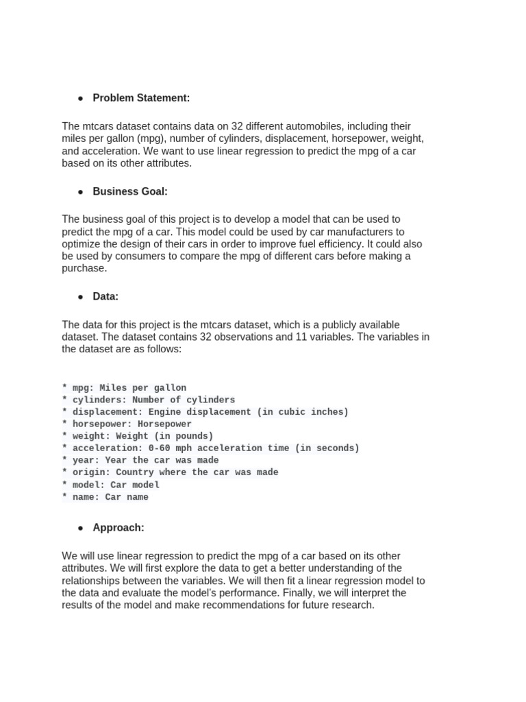 Linear regression on car dataset pdf