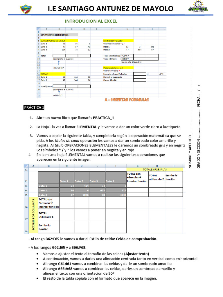 Práctica Básica de Excel para Estudiantes | PDF | Microsoft Excel ...