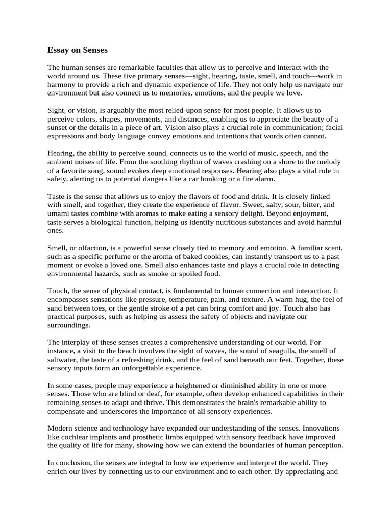 Essay on Senses | PDF | Senses | Taste