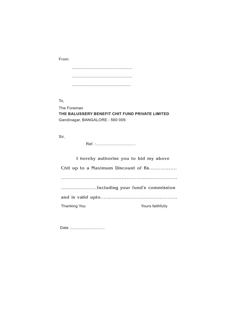 Authorization for Chit Fund Bidding | PDF