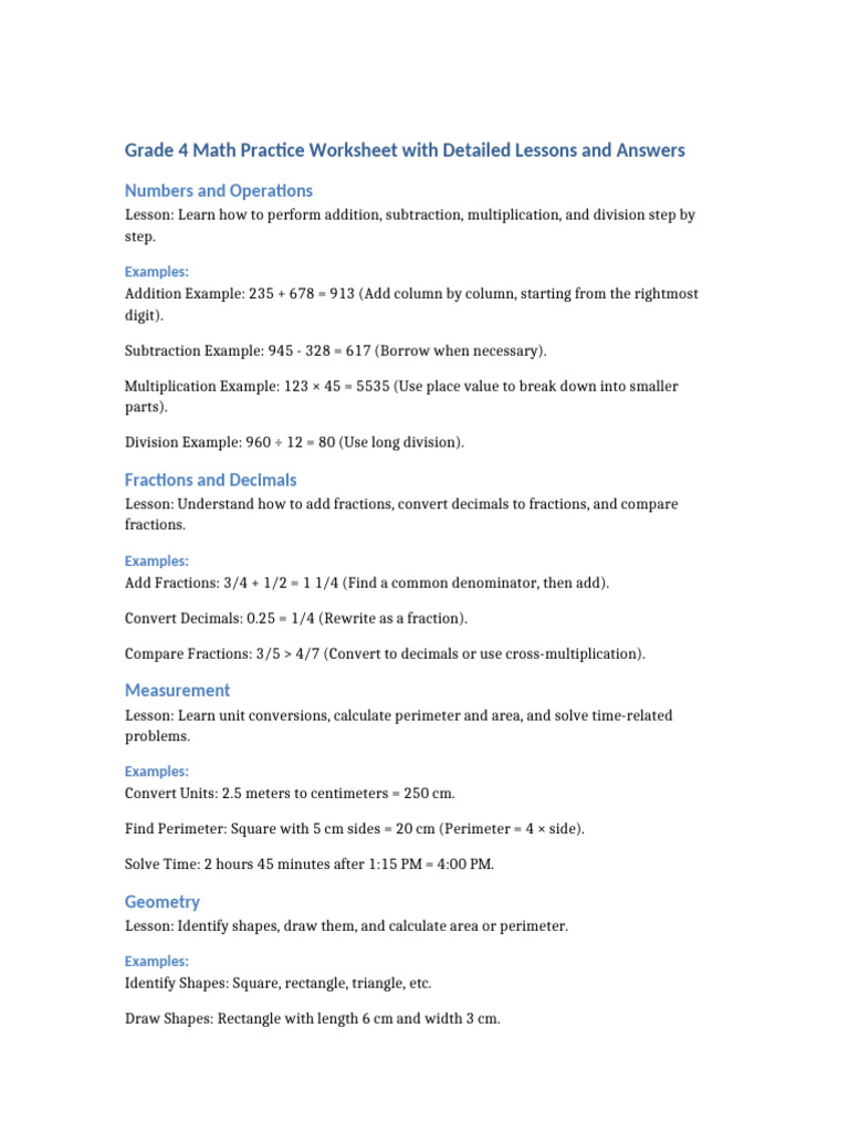 Grade_4_Math_Lesson_and_Answers_UAE | PDF