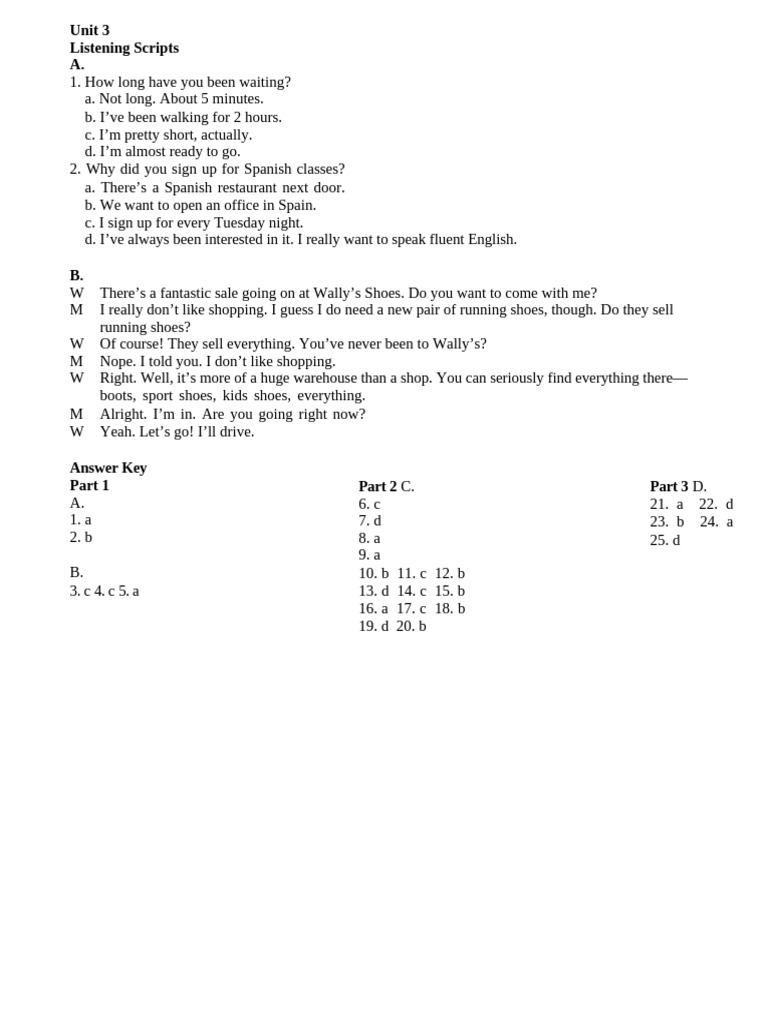 Listening Scripts and Answer Key | PDF