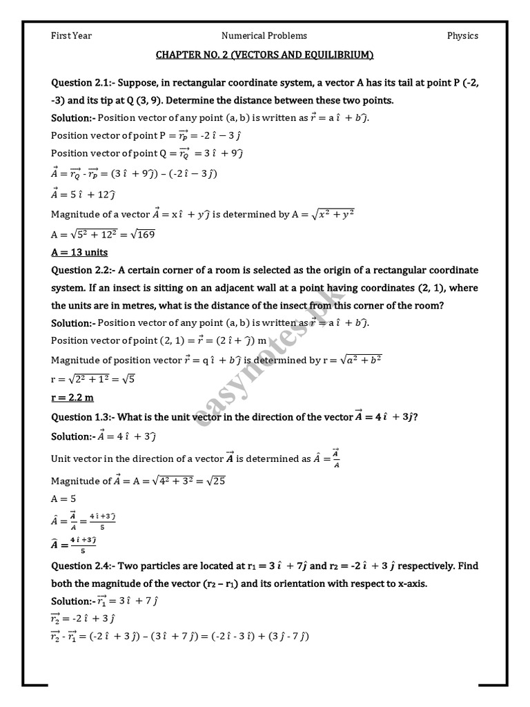 Class 11 Physics Chapter 2 Numericals | PDF | Force | Euclidean Vector