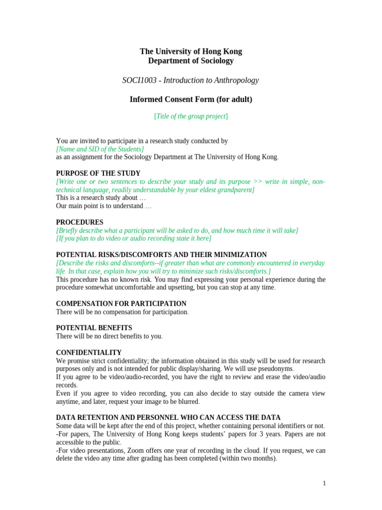 Informed Consent for Anthropology Study | PDF
