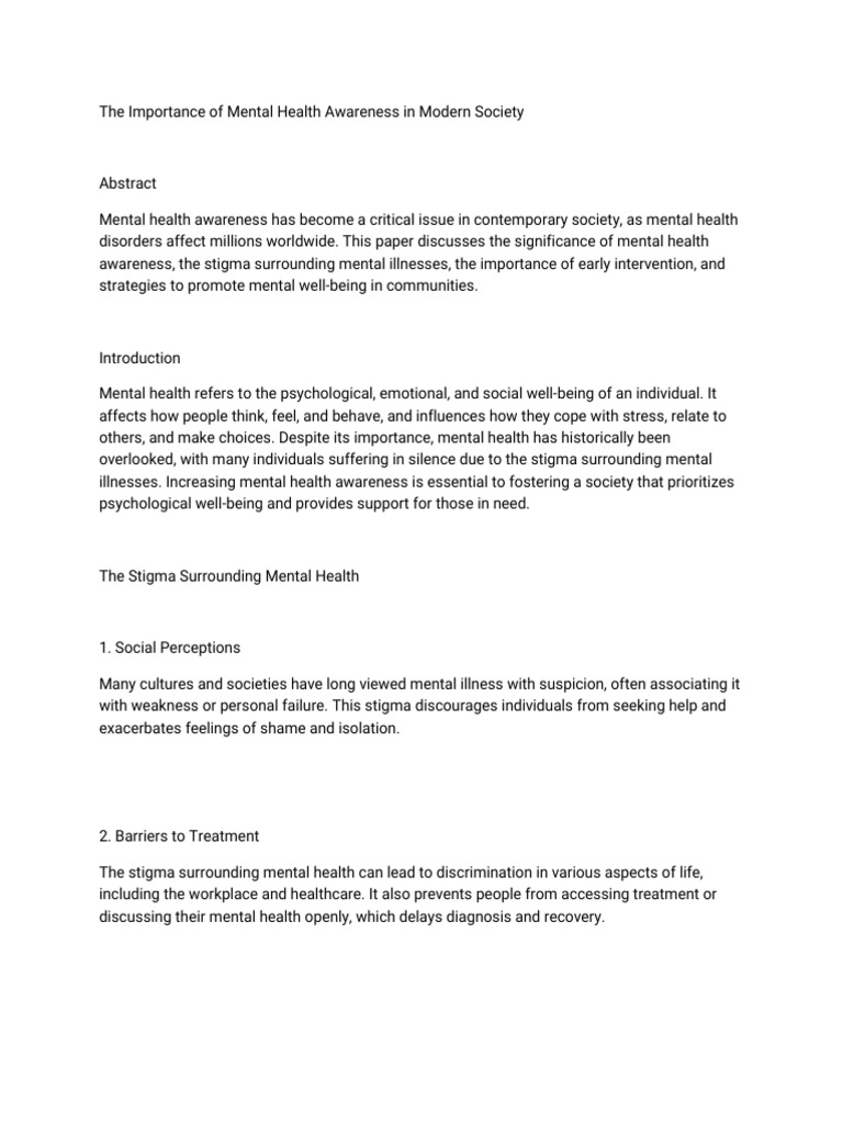 Mental Health Awareness in Society | PDF | Mental Health | Mental Disorder