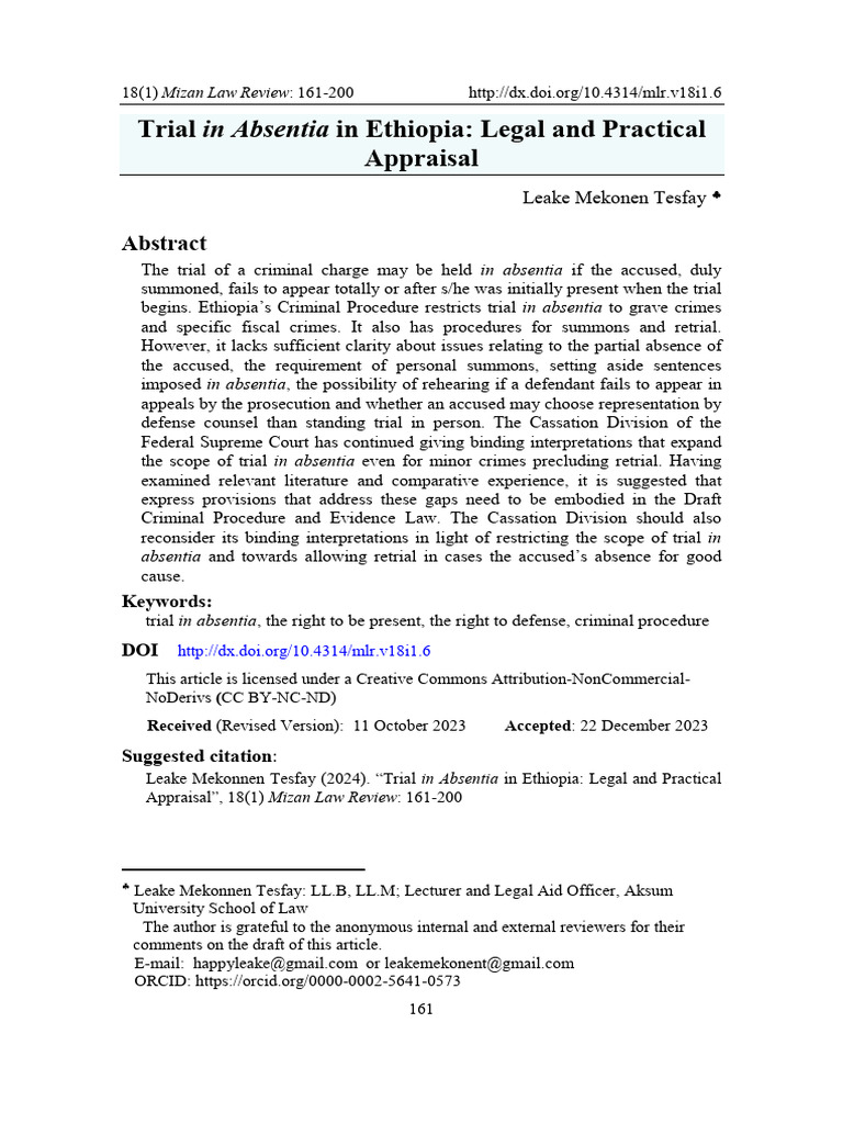 Trial in Absentia in Ethiopia: Analysis | PDF | International Criminal ...