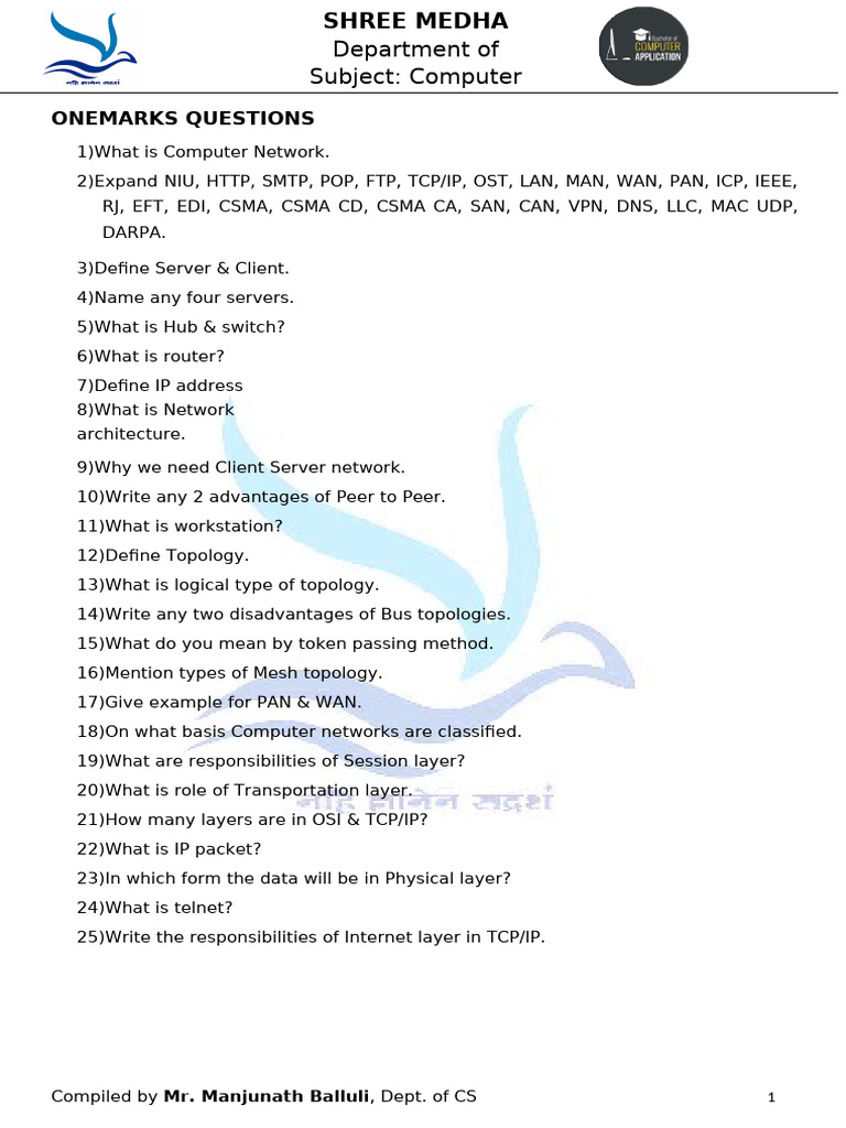 Computer Networking Questions Guide | PDF | Network Topology | Computer ...