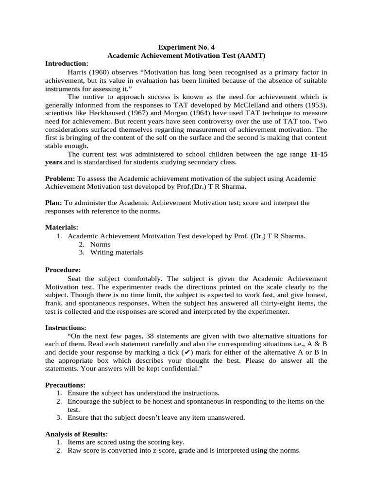 Academic achievement motivation test | PDF | Motivation | Motivational