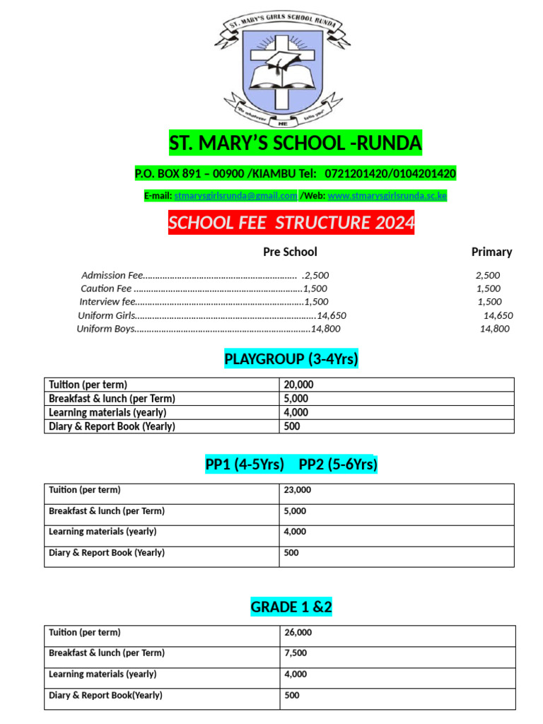 St. Mary's Runda School Fees 2024 | PDF | Education Finance | Education ...