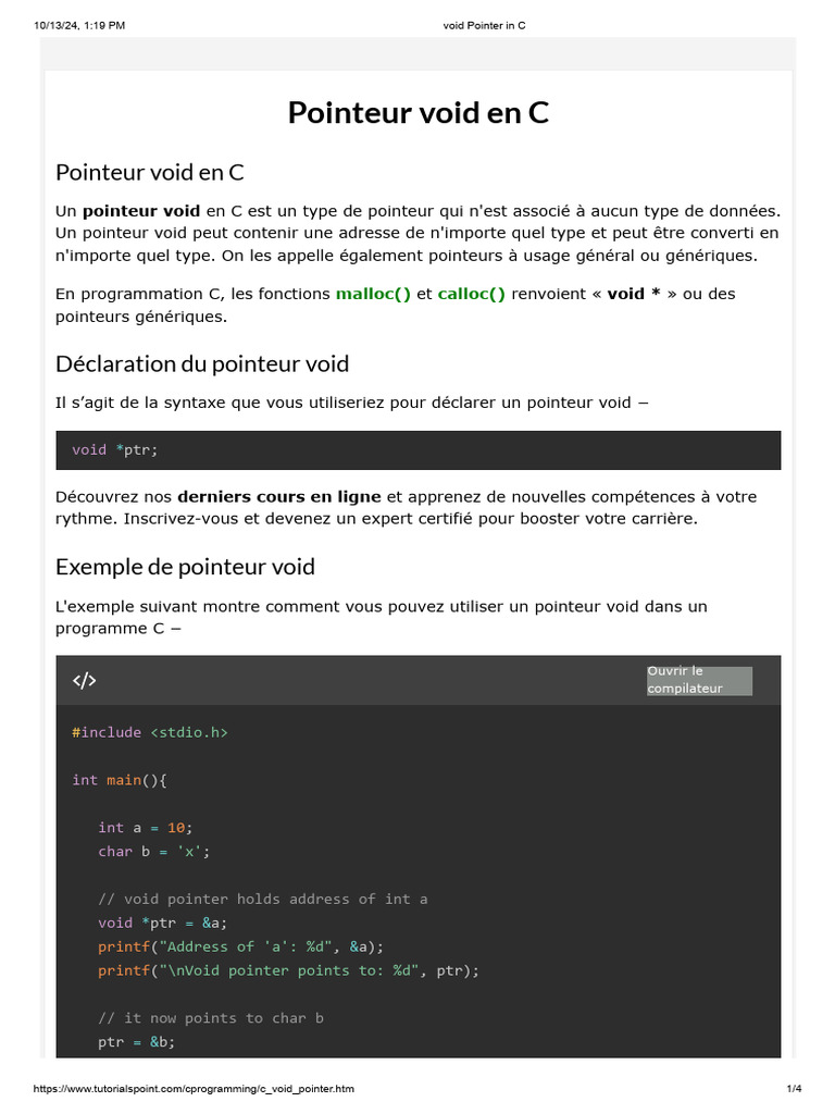 Pointeur void en C : Guide complet | PDF | Pointeur (programmation ...