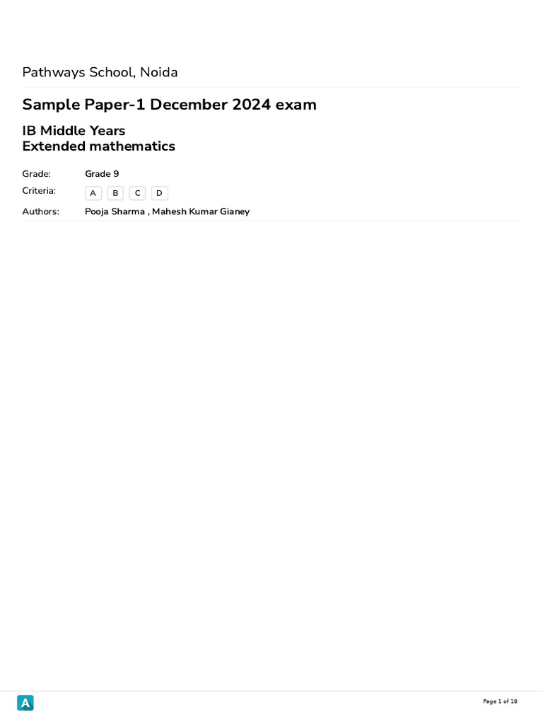 Grade 9 Extended Math Sample Paper | PDF | Educational Assessment And ...