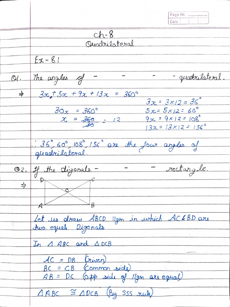 Ch 8 Quadrilateral Ex | PDF | Elementary Geometry