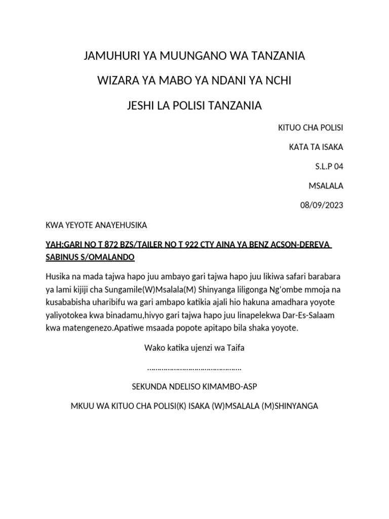 Jamuhuri Ya Muungano Wa Tanzania | PDF