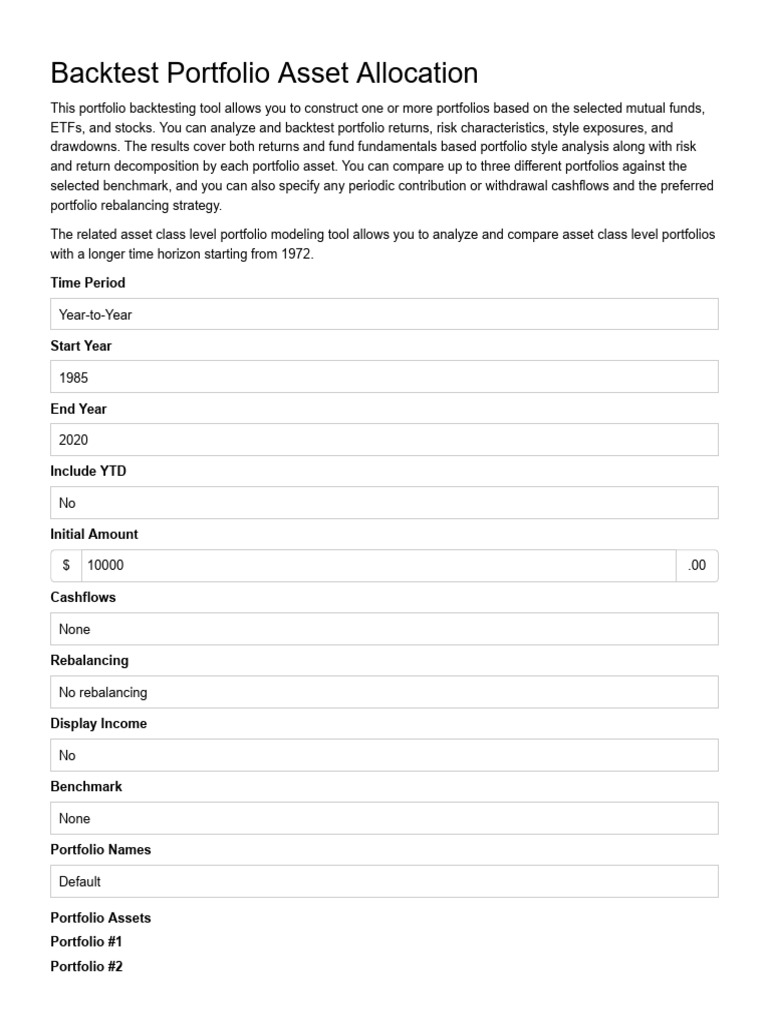 Portfolio Backtesting Tool Overview | PDF | Exchange Traded Fund ...