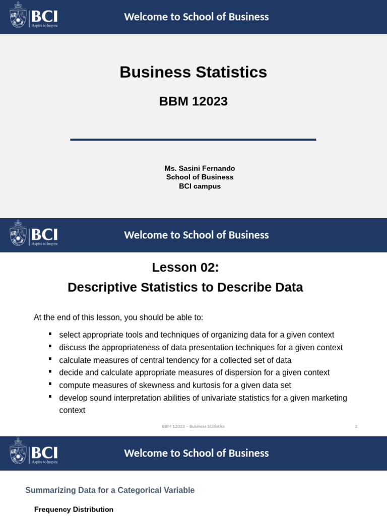 Lesson 02 - Part I | PDF | Statistics | Probability Distribution