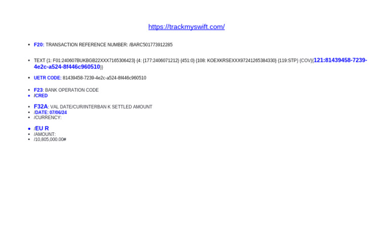 Swift Transaction Details and Codes | PDF