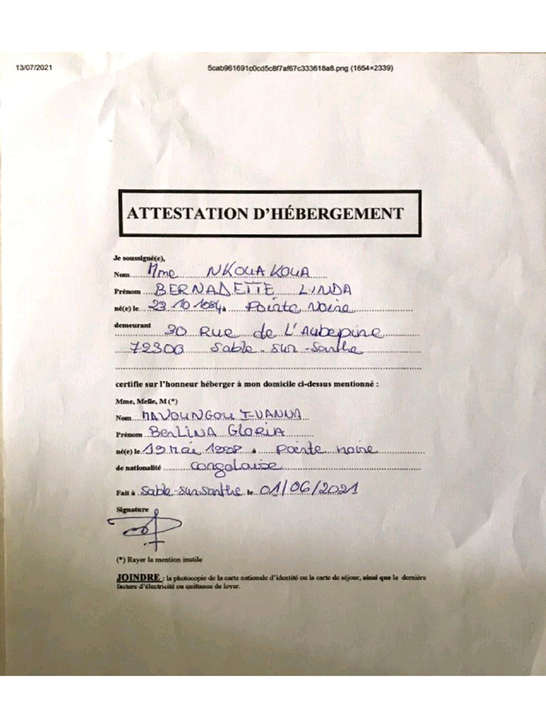 Attestation Dhebergement Ivan PDF