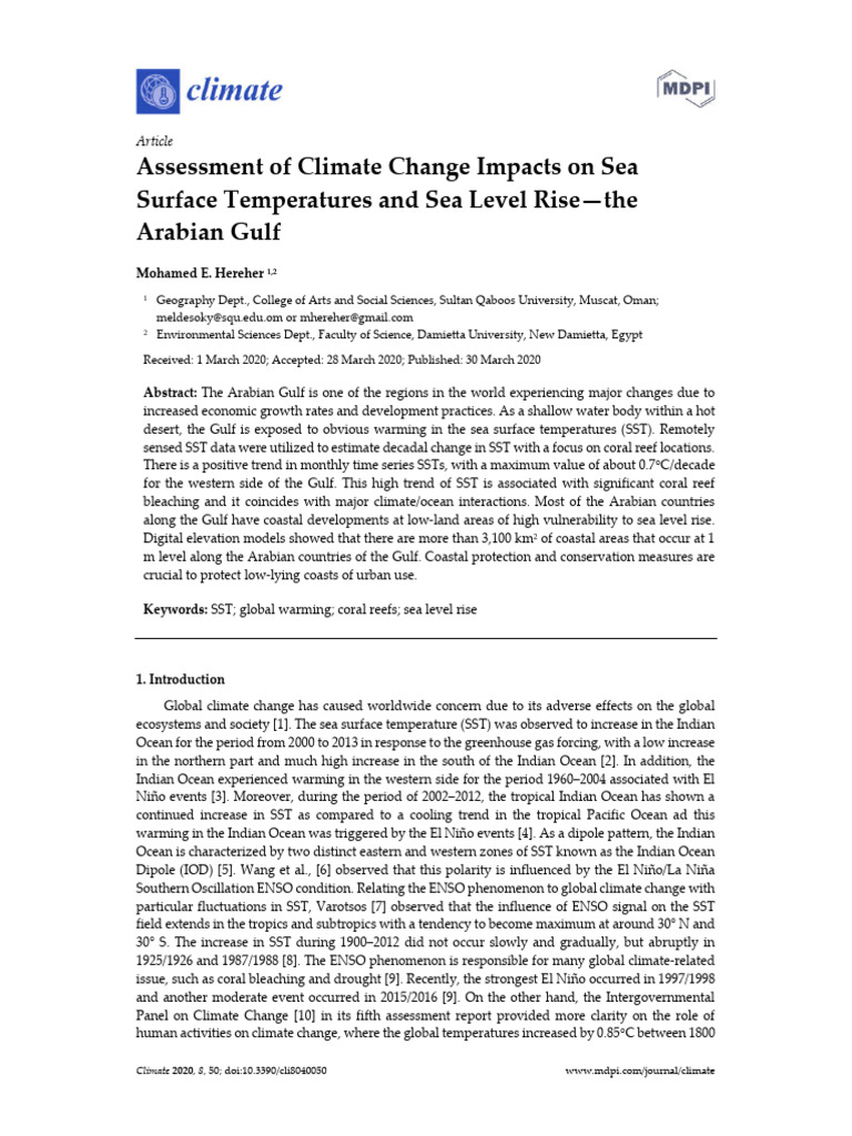 Assessment of Climate Change Impacts On Sea Surfac | PDF | Persian Gulf ...