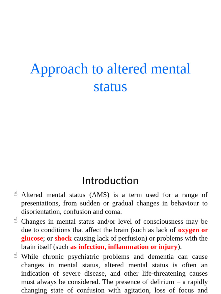 Approach To Altered Mental Status Pdf Hypothermia Diseases And