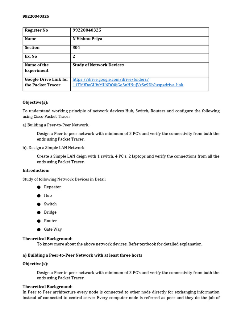 Ex.no.02_Study of Network Devices | PDF | Computer Network | Network ...