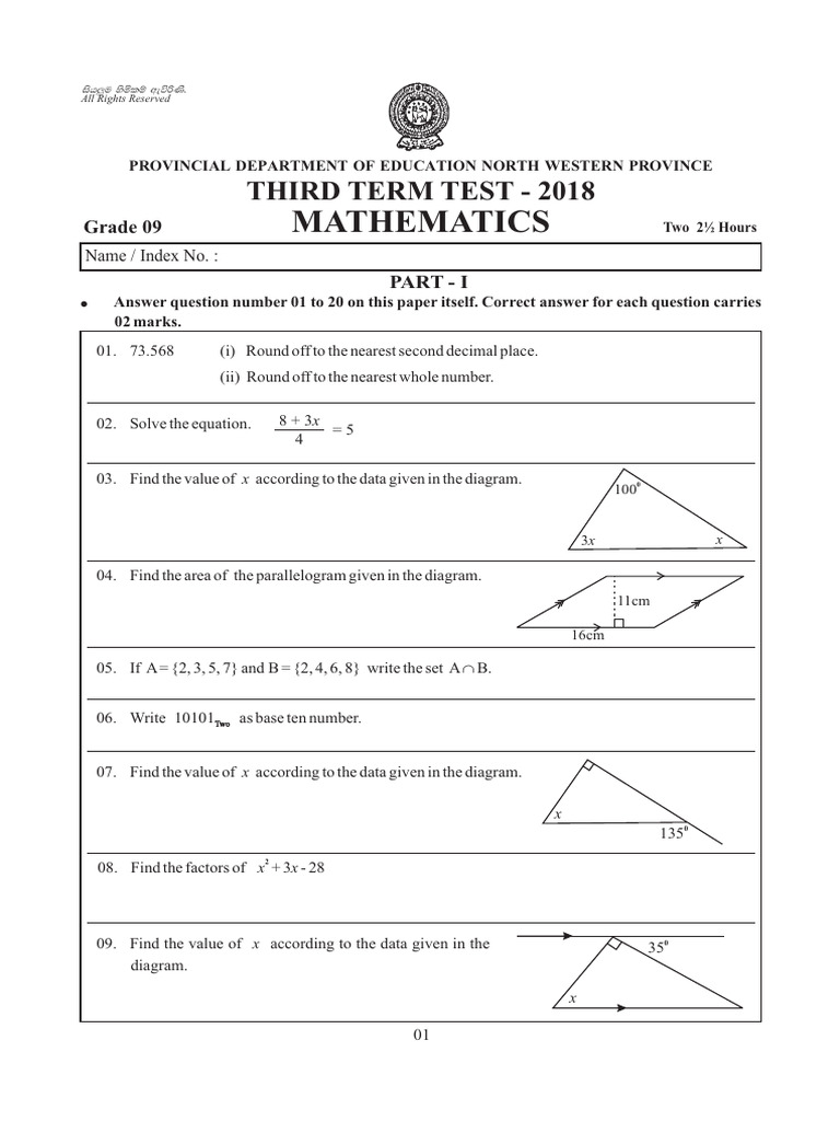 EM - Math - G9 - T3 - I, II PP Ans - 2018 | PDF | Area | Circle