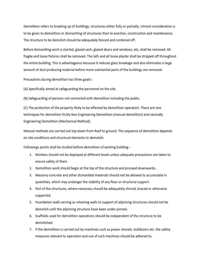 Demolition Methodology and Safety Guidelines | PDF | Demolition | Building