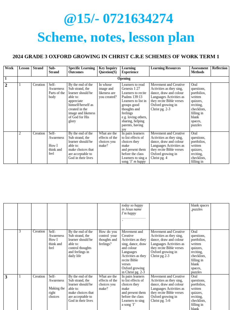 Grade 3 Term 1 Cre Schemes (2)-1 | PDF | Adam | Bible